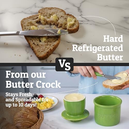 Priority Chef Butter Crock with Lid for Countertop with Spreader Knife and Water Line, Soft Spreadable Butter, Ceramic French Butter Dish with Lid, Green - Image 2