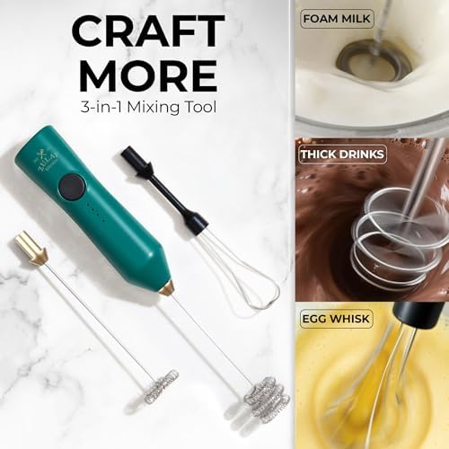 Zulay Kitchen Rechargeable Milk Frother Handheld - Frother Wand, Drink Mixer, Electric Whisk Frother, for Cappuccinos, Matcha & Protein Powder - Dynamic 3 Whisk, 3 Speed 500mAh Green Gold - Image 7