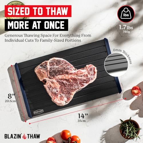 BLAZIN' THAW Defrosting Tray for Frozen Meat | 14” Large-Size | Aluminium Plate for Thawing Frozen Food | Natural Thawing Process | No Microwaves, No Cold/Warm Water Required | - Image 2