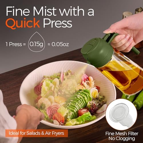 YARRAMATE 16 oz 2-in-1 Glass Olive Oil Sprayer for Cooking, BlackOliveGreen - Image 3