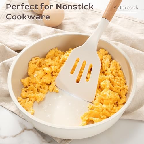 Astercook Kitchen Utensils set, 39 PCS Silicone Cooking Utensils Set with Wooden Handle, 446°F Heat Resistant Food Grade Utensil Sets, BPA Free Kitchen Gadgets Tools Set for Nonstick Cookware (Cream) - Image 4