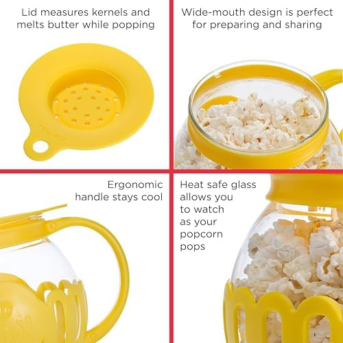 Ecolution Patented Micro-Pop Microwave Popcorn Popper with Temperature Safe Glass, 3-in-1 Lid Measures Kernels and Melts Butter, Made Without BPA, Dishwasher Safe, 1.5-Quart, Yellow - Image 6