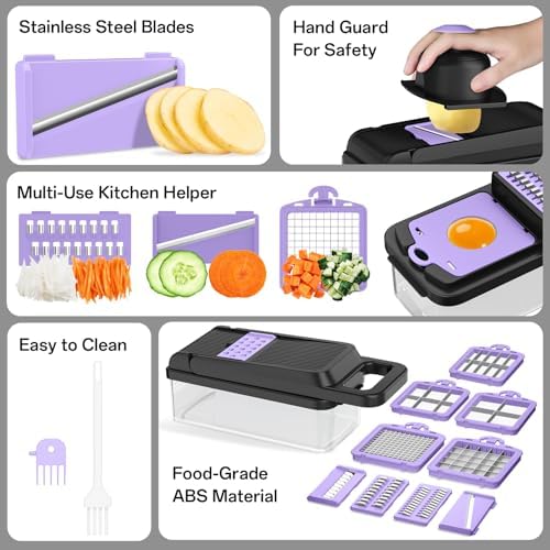HomeHacks Veggie Chopper Vegetable Cutter, 15 in 1 Kitchen Gadget, Purple - Image 5
