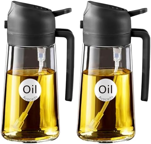 YARRAMATE 16 oz 2-in-1 Glass Olive Oil Sprayer for Cooking, Black&Black by YARRAMATE