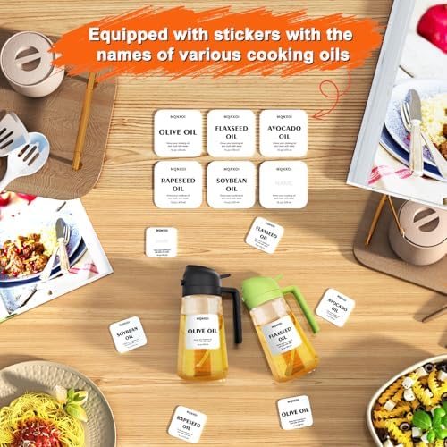 2 in 1 Glass Oil Sprayer & Dispenser,16oz/470ml Olive Cooking, Air Fryer, and Salad, for Kitchen Gadgets and Air Fryer Accessories, w/Stickers (Black) - Image 2
