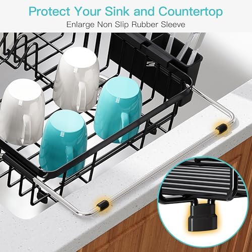 JASIWAY Black Dish Drying Rack Over the Sink with Utensil Holder - Image 7