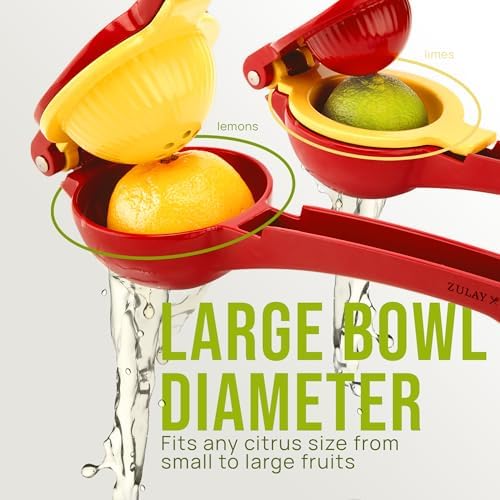 Zulay Kitchen Metal 2-in-1 Lemon Squeezer - Sturdy Max Extraction Hand Juicer Lemon Squeezer Gets Every Last Drop - Easy to Clean Manual Citrus Juicer - Easy-Use Lemon Juicer Squeezer - Red/Yellow - Image 2