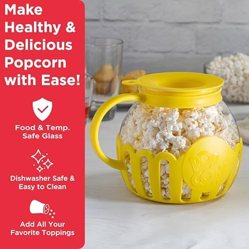 Ecolution Patented Micro-Pop Microwave Popcorn Popper with Temperature Safe Glass, 3-in-1 Lid Measures Kernels and Melts Butter, Made Without BPA, Dishwasher Safe, 3-Quart, Yellow - Image 2