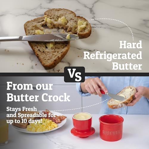 Priority Chef Butter Crock with Lid for Countertop with Spreader Knife and Water Line, Soft Spreadable Butter, Ceramic French Butter Dish with Lid, Red - Image 2