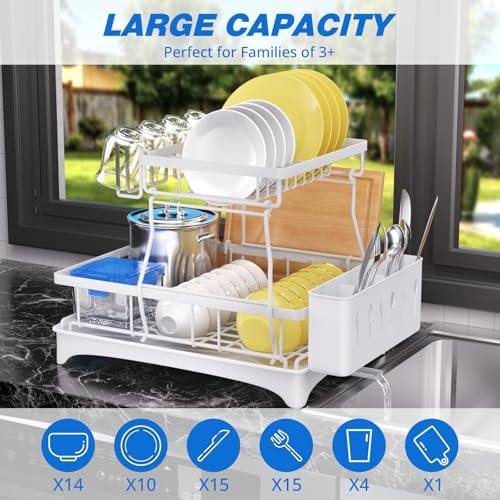 Godboat 2-Tier Dish Drying Rack - Dish Rack with Auto Drain-to-Sink & Mat - Image 2