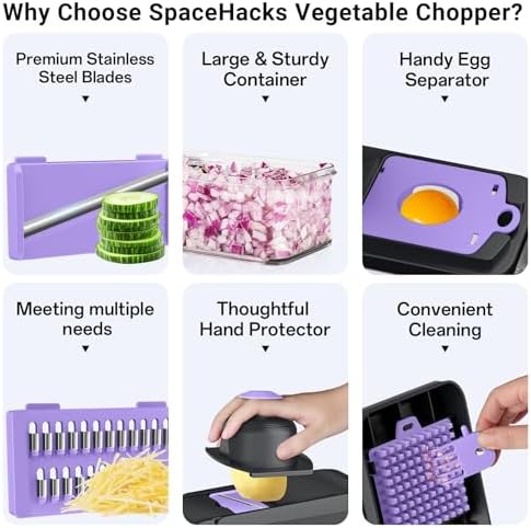 15-in-1 Vegetable Chopper with 10 Blades, Food Veggie Cutter, Purple - Image 3