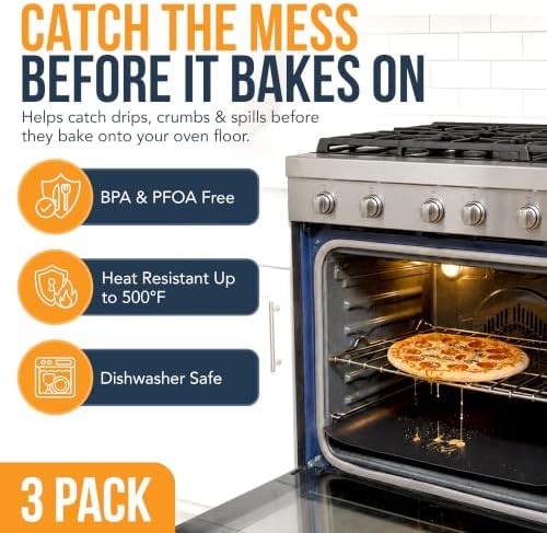 Oven Liners for Bottom of Oven - 3 Pack Large Heavy Duty Mats, 16.25”x23” Non-Stick Reusable Liner for Electric, Gas, Toasters, Grills - BPA & PFOA Free Kitchen Accessory to Keep It Clean (Silver) - Image 2