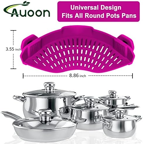 AUOON Clip On Strainer Silicone for Pots, Standard 8.86 x 3.55in, Purple - Image 3