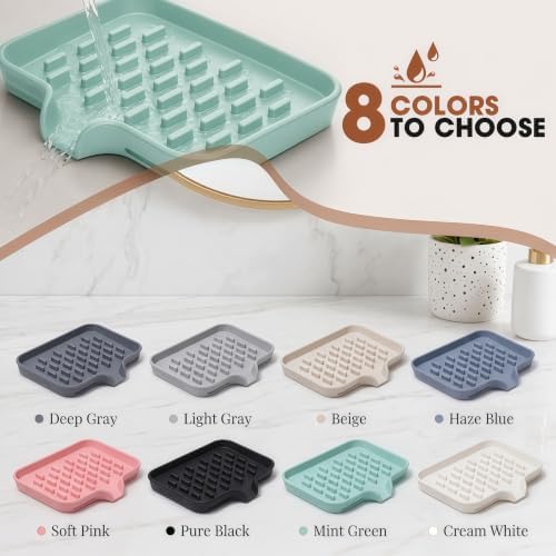 CAKETIME 2 Pack Silicone Soap Dish with Drainage Holes for Bathroom Shower Caddy Kitchen Counter Sponge Holder Bar Sink Organizer Suction Cup Dispenser Shampoo Hanging Office Tools Storage New Green - Image 6