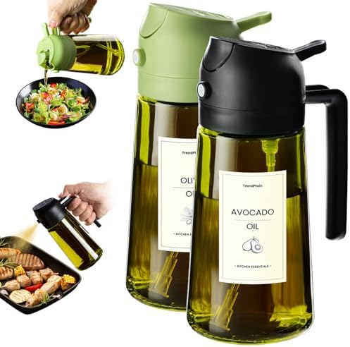 TrendPlain - Original 16oz/470ml Olive Oil Dispenser Bottle for Kitchen Gadgets and Air Fryer Accessories - Olive Oil Sprayer for Cooking w/Stickers - Black&Green by TrendPlain