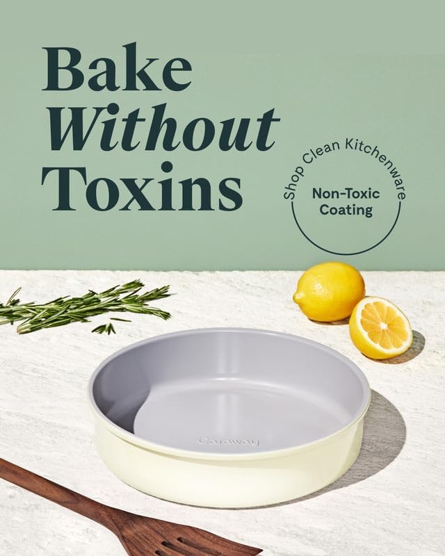 Caraway Non-Stick Ceramic 9” Circle Pan - Naturally Slick Ceramic Coating - Non-Toxic, PTFE & PFOA Free - Perfect for Birthday Cakes, Tartes, & More - Gray