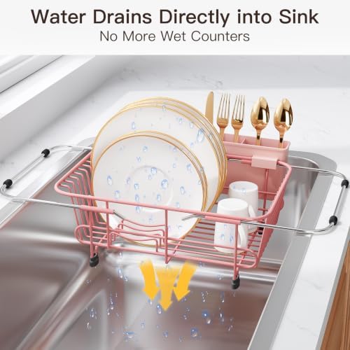 JASIWAY Pink Dish Drying Rack in Sink with Utensil Holder, RV, Apartment - Image 6