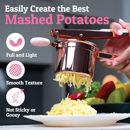 PriorityChef Large 15oz Potato Ricer, Heavy Duty Stainless Steel Potato Masher and Ricer Kitchen Tool, Press and Mash Kitchen Gadget For Perfect Mashed Potatoes - Everytime, Rose Gold and Pink - Image 6