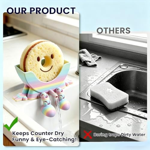 Creative Drainage Sponge Holder: Traceless Glue, 3D Printed Funny Kitchen Sink Holder, Keeps Sponge Dry – for Scrub Daddy (1, Gradient Random) - Image 4