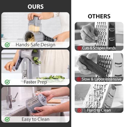 SUSTEAS Rotary Cheese Grater 5 Blades,Kitchen Mandoline Vegetable Slicer - Image 3