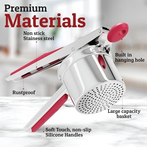 PriorityChef Large 15oz Potato Ricer With 3 Discs, Heavy Duty Stainless Steel Potato Ricer for Mashed Potatoes, Potato Masher, Press and Ricer Kitchen Tool, Red - Image 4