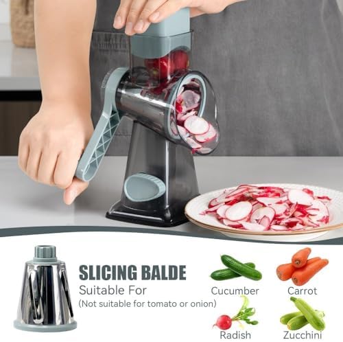 KEOUKE Rotary Cheese Grater, Hand Crank Shredder Slicer, Snow Cone Maker - Image 5
