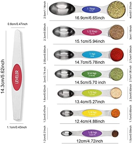 Magnetic Measuring Spoons Set Stainless Steel with Leveler, 8pcs Multicolors Measuring Cups Set for Baking, Measuring Cups and Spoon Set Kitchen Gadgets Apartment Essentials Fits in Spice Jars - Image 2