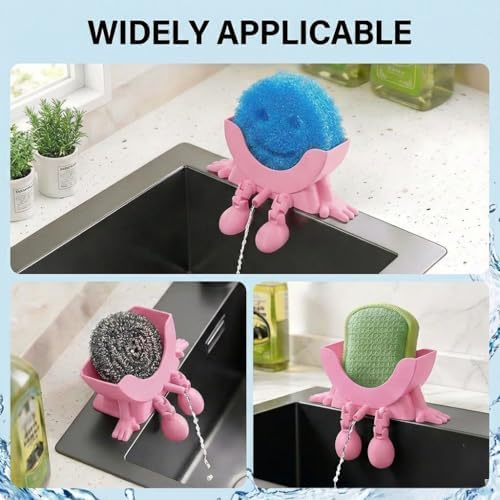 Creative Drainage Sponge Holder: Traceless Glue, 3D Printed Funny Kitchen Sink Holder, Keeps Sponge Dry – for Scrub Daddy (1, Pink) - Image 6
