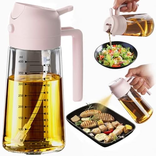 TrendPlain 16oz/470ml Glass Olive Oil Sprayer for Cooking - 2 in 1 Olive Oil Dispenser for Kitchen Gadgets, Air Fryer, Salad, and BBQ - Peach by TrendPlain