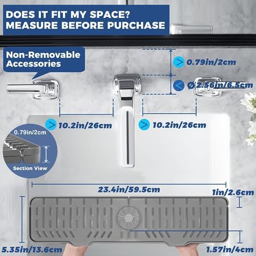 24" Splash Guard Plus Size Silicone Sink Faucet Drying Mat Handle Drip Catcher Tray Dish Sponge Holder Kitchen Accessories Protector Home Organization Gadgets Organizer - Image 2