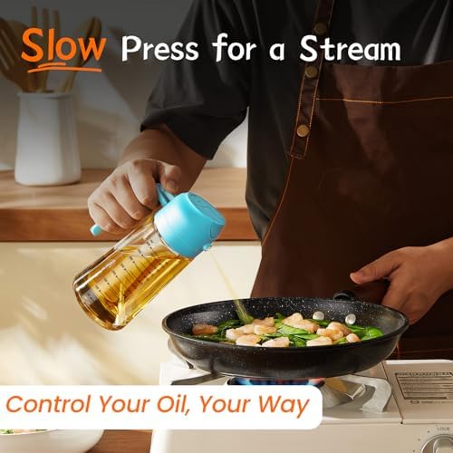 TrendPlain 16oz/470ml Glass Olive Oil Sprayer for Cooking – 2 in 1 Olive Oil Dispenser Bottle for Kitchen Gadgets and Air Fryer Accessories, Salad, BBQ - Sky Blue - Image 3