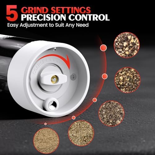 Electric Salt and Pepper Grinder Set Automatic Battery Pepper Mill Shakers Kitchen Gadgets Adjustable Coarseness Upgraded Larger Capacity with Led Birthday Gifts for Women - Image 2