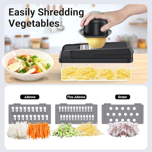 SpaceHacks 12-in-1 Vegetable Chopper, Kitchen Gadgets with 7 Blades, Veggie, Food, Onion Chopper, Cucumber Slicer, Versatile Mandoline, Includes Egg Separator & Finger Guard, Gray (Pack of 2) - Image 5