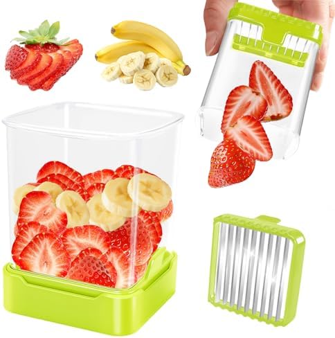 Strawberry Slicer Cup, Fruit Cutter – Quick-Slice, Meal Prep, Green by GENGCANG