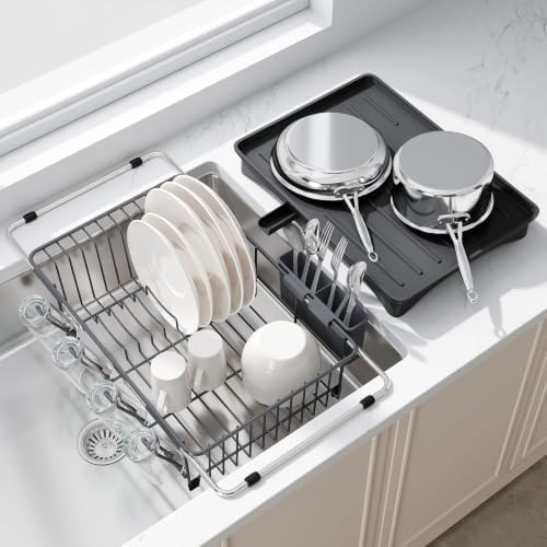 JASIWAY Gray Dish Drying Rack in Sink with Drainboard and Utensil Holder by JASIWAY