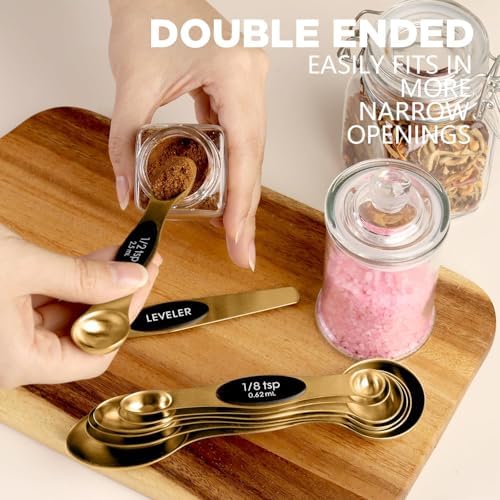 ChefAide Set of 8 Magnetic Measuring Spoons, Stainless Steel, Dual Sided - Image 4