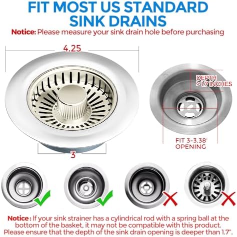 zaa 3 in 1 Kitchen Sink Drain Strainer Stopper Removable Basket Pop-Up - Image 4