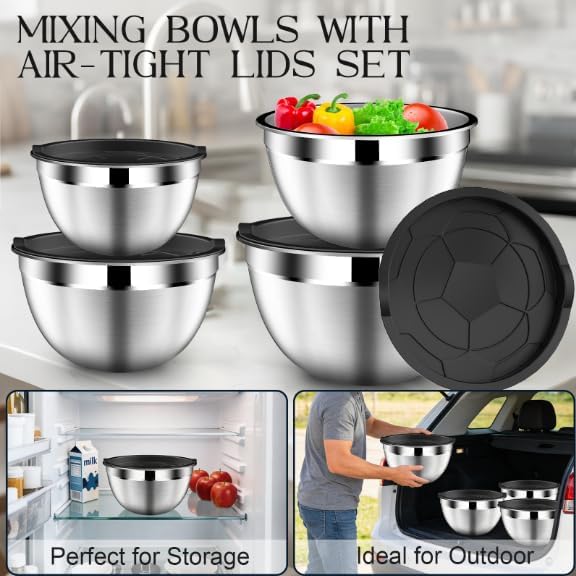 Mixing Bowls with Lids Set, Stainless Steel Mixing Bowl with Colander - Image 3