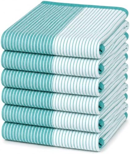 Premium Kitchen Towels 6 Pack 100% Cotton, 20"x28" - Aqua by BumbleTowels