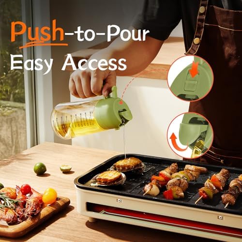 TrendPlain 16oz/470ml Glass Olive Oil Sprayer for Cooking – 2 in 1 Olive Oil Dispenser Bottle for Kitchen Gadgets and Air Fryer Accessories, Salad, BBQ - Green - Image 4