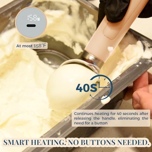 Heated Ice Cream Scoop Rechargeable, Electric Warming Ice Cream Scooper with LED Display, Heats to 158°F for Hard Ice Cream, Easy for Seniors & Kids, IP67 Waterproof (Butter Yellow, 2oz) - Image 2