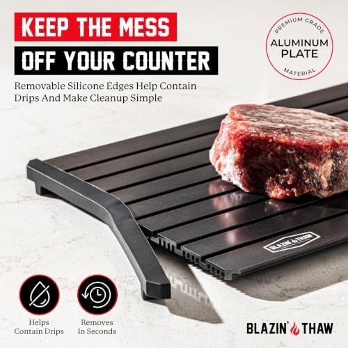 BLAZIN' THAW Defrosting Tray for Frozen Meat | 16" Family-Size | Aluminium Plate for Thawing Frozen Food | Natural Thawing Process | No Microwaves, No Cold/Warm Water Required | - Image 5