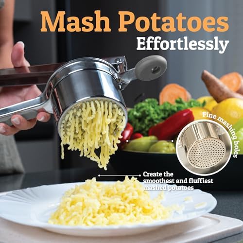 PriorityChef Large 15oz Potato Ricer, Heavy Duty Stainless Steel Potato Masher and Ricer Kitchen Tool, Press and Mash Kitchen Gadget For Perfect Mashed Potatoes - Everytime, Grey - Image 2