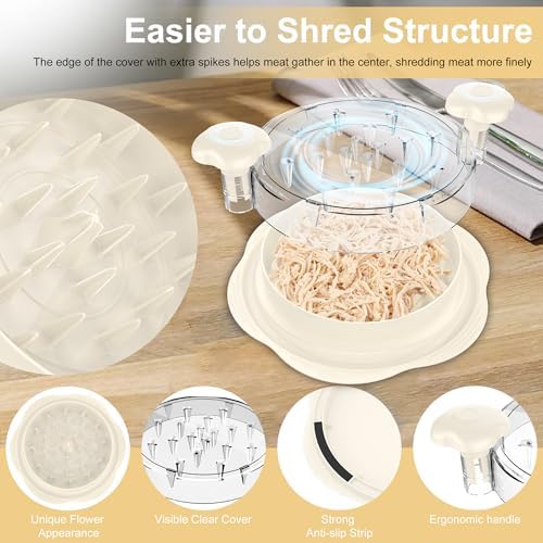 Chicken Shredder Tool Twist Large Meat Shredder with Brush&Fork, Beige - Image 3