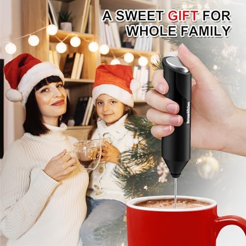 Bonsenkitchen Powerful Milk Frother for Coffee, Fast Handheld Drink Mixer with Stainless Steel Whisk, Battery Operated Hand Frother Stirrer Wand-Black (Pack of 3) - Image 7