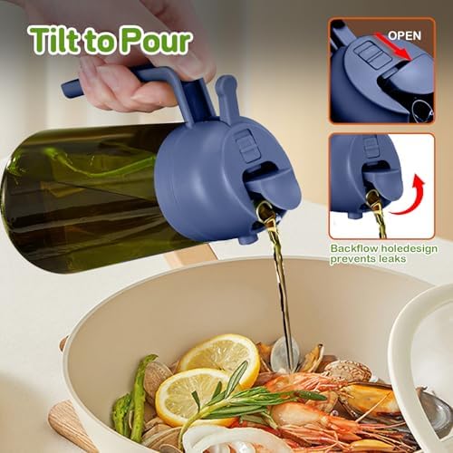 YARRAMATE 2Pcs 16oz/470ml Dark Green Oil Sprayer for Cooking with Stickers, Food-grade Premium 2 in 1 Olive Oil Dispenser Bottle for Kitchen Gadgets, Air Fryer, Salad, Frying, BBQ (Black&Navy) - Image 6