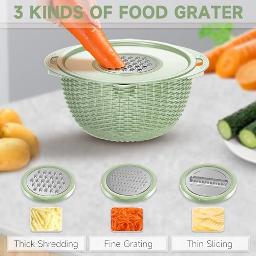 4-1 Strainer with Bowl & Spoons Set - Strainers and Colanders - Colanders for kitchen(Patented) - Pasta Strainer with Upgraded Graters & Spoons for Fruit Veggie Kitchen Essentials, Green - Image 3