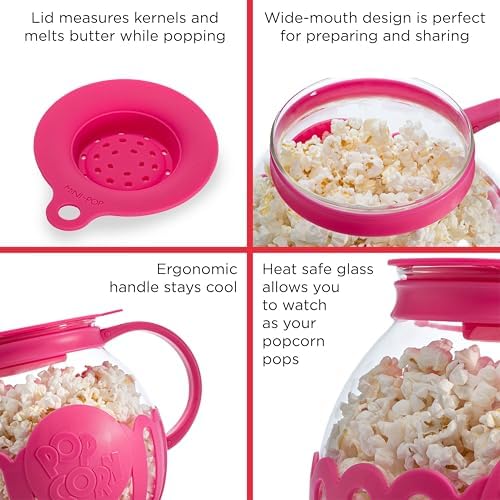 Ecolution Patented Micro-Pop Microwave Popcorn Popper with Temperature Safe Glass, 3-in-1 Lid Measures Kernels and Melts Butter, Made Without BPA, Dishwasher Safe, 1.5-Quart, Pink - Image 6