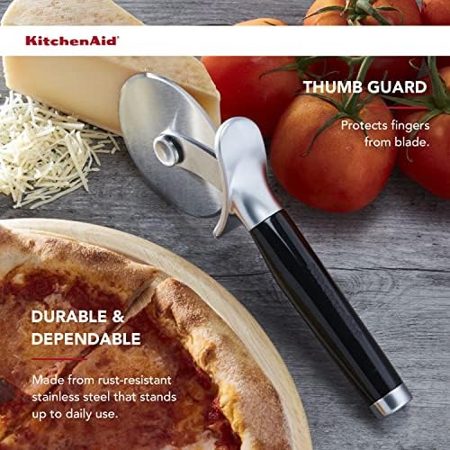 KitchenAid Classic Pizza Wheel with Sharp Blade For Cutting Through Crusts, Pies and More, Built In Finger Guard for Safety and Comfort Grip to Protect Fingers, Dishwasher Safe, 9-Inch, Black - Image 3