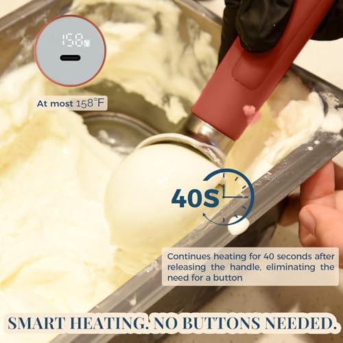 Heated Ice Cream Scoop Rechargeable, Electric Warming Ice Cream Scooper with LED Display, Heats to 158°F for Hard Ice Cream, Easy for Seniors & Kids, IP67 Waterproof (Mocha Brown, 2oz) - Image 2